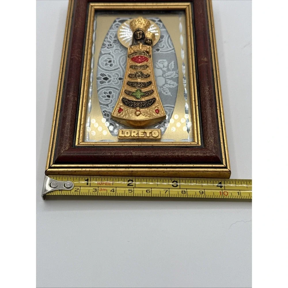 Golden Our Lady of Loreto Madonna & Child Framed Plaque Wall Desk Mount 6x4 VTG